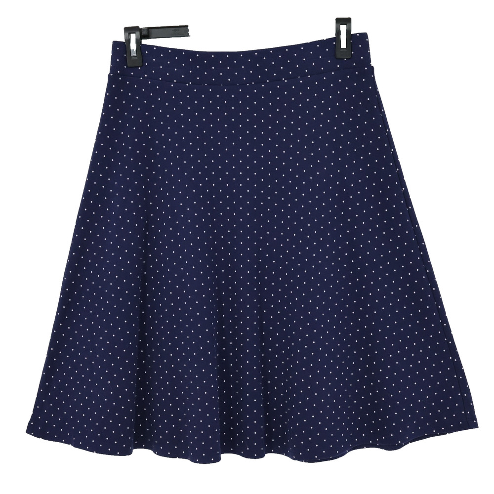 Lands End Skirt Womens Medium 10 12 Navy Blue White Polka Dot Cotton Knit